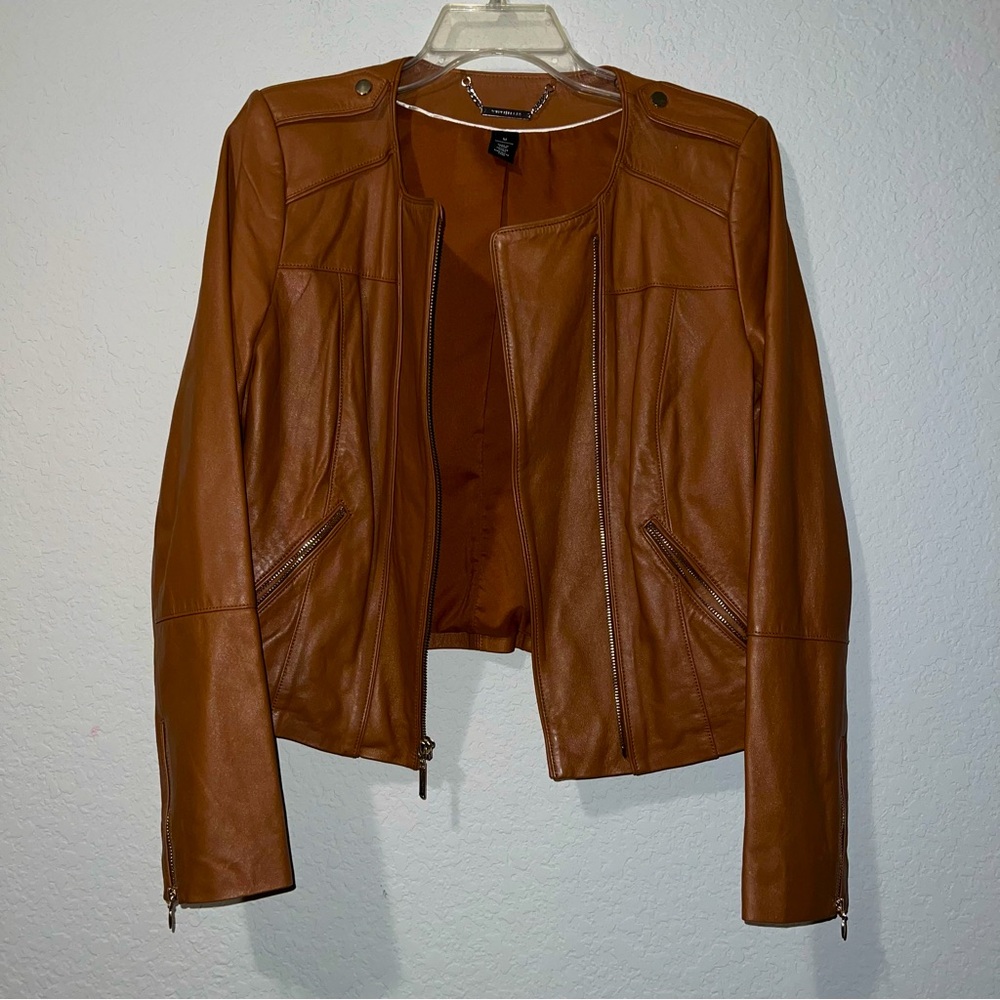 WHBM Cognac Brown Leather Jacket